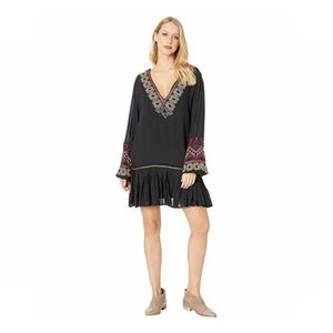 FREE PEOPLE “Wild One” Black Boho Embroidered Embellished Mini Dress Size S